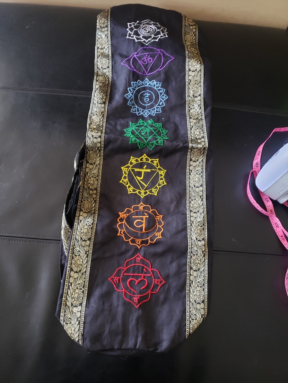 NWT Chakra Embroidered Black Yoga Mat / Bag